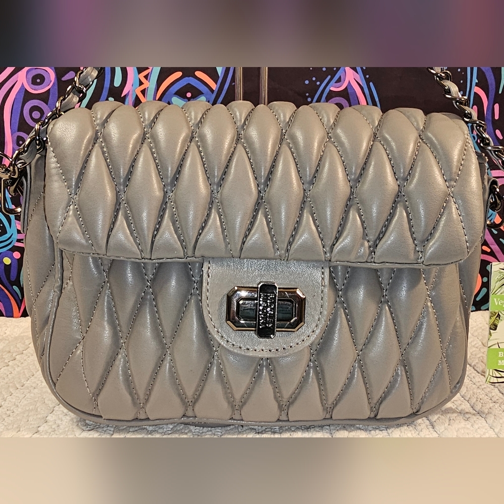 Badgley Mischka Quilted Vegan Leather Shoulder Bag - Gray - Picture 2 of 15